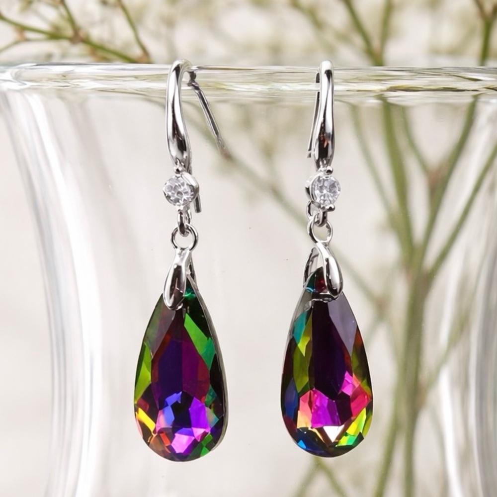 Rainbow Vitrail Crystal Teardrop Dangle Earrings